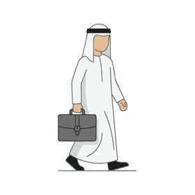 رجل أعمال عربي يمشي مع حقيبة تصميم فيكتور