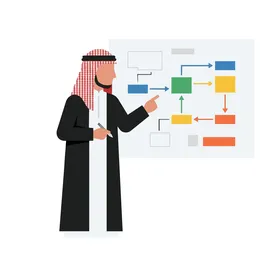 متجه رجل أعمال سعودي يشير إلى مخطط انسيابي ملون