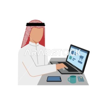رجل سعودي يستخدم الكمبيوتر المحمول للتسوق الإلكتروني