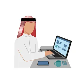 رجل سعودي يستخدم الكمبيوتر المحمول للتسوق الإلكتروني