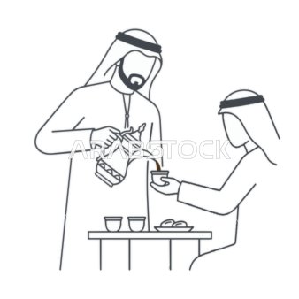 Arab Men Pouring Traditional Coffee Line Art Vector
