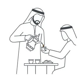 رسم خطي متجهي لرجلين عربيين يصبان القهوة العربية التقليدية