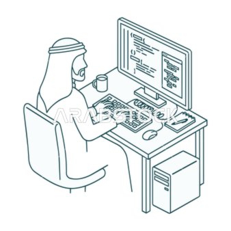 Arab Programmer Coding on Computer Isometric Illustration