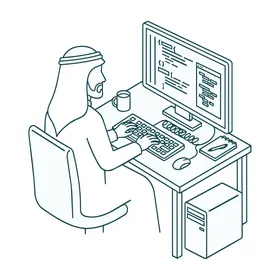 Arab Programmer Coding on Computer Isometric Illustration