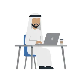 Arab Businessman Working on Laptop Vector Illustration
