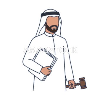 Arab Judge Holding Gavel and Documents, Symbolizing Justice and Legal Profession in the Middle East