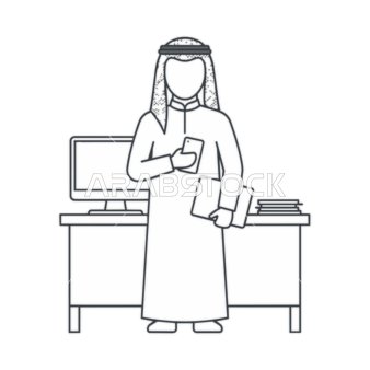 Saudi Businessman in Office Line Art Vector Design