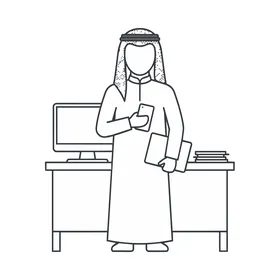 رسم تخطيطي لرجل أعمال سعودي بالزي التقليدي في المكتب