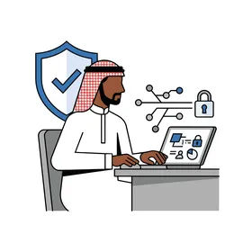 Arab Businessman Cybersecurity Vector Illustration