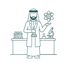Arab Scientist in Laboratory Vector Line Art Illustration