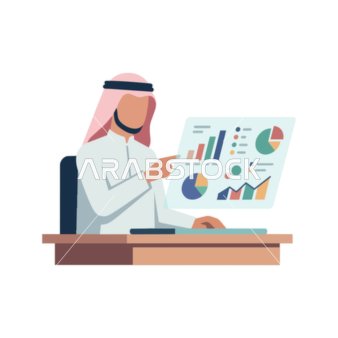 Arab Businessman Analyzing Data Vector Illustration