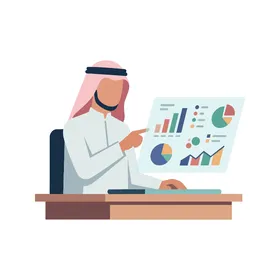 Arab Businessman Analyzing Data Vector Illustration