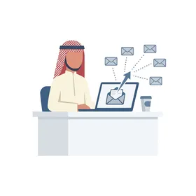 تصميم ناقلات رجل أعمال عربي يرسل رسائل بريد إلكتروني