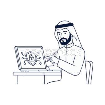 رجل أعمال عربي كمبيوتر محمول الأمن السيبراني فيكتور