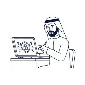 Arab Businessman Laptop Cybersecurity Vector Graphic