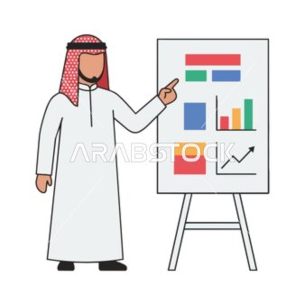 Arab Businessman Presentation Whiteboard Vector Illustration
