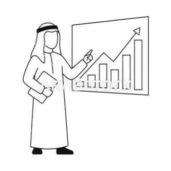 رسم توضيحي ناقل لرجل أعمال عربي مع مخطط نمو متصاعد