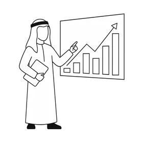 رسم توضيحي ناقل لرجل أعمال عربي مع مخطط نمو متصاعد