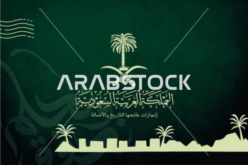 تصميم اليوم الوطني السعودي باللون الأخضر مع الشعار