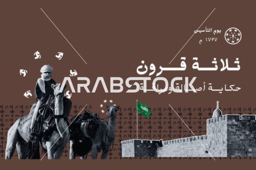 تصميم يوم التأسيس السعودي مع الجمال والقلعة التراثية
