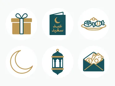 Eid and Ramadan Celebration Flat Vector Icons Set