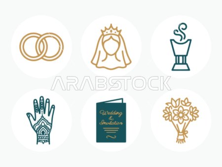Traditional Arabic Wedding Line Icons Vector Set