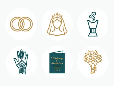 Traditional Arabic Wedding Line Icons Vector Set
