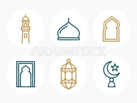 Minimalist Islamic Ramadan Line Icons Vector