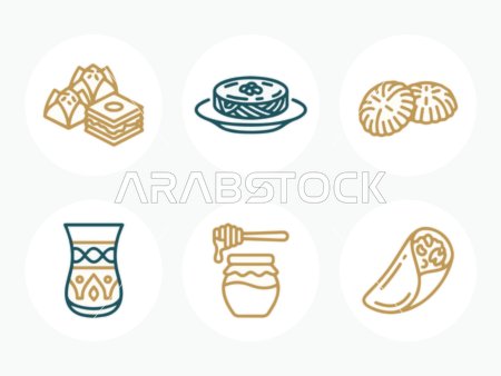 أيقونات خطية للحلويات والأطعمة العربية فيكتور
