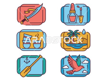 Middle Eastern Cultural Line Art Vector Icons