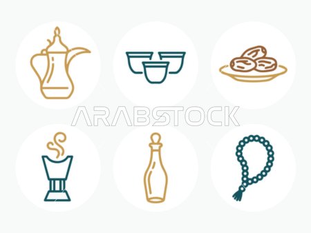 مجموعة أيقونات خطية للضيافة العربية والرمضانية