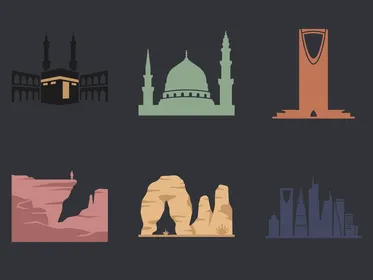 Saudi Arabia Landmarks Vector Icons Flat Design
