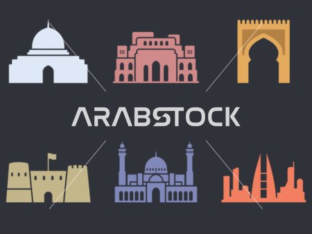 Bahrain Landmarks and Heritage Vector Icons