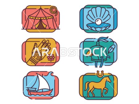 Traditional Arabian Heritage Vector Icons Design