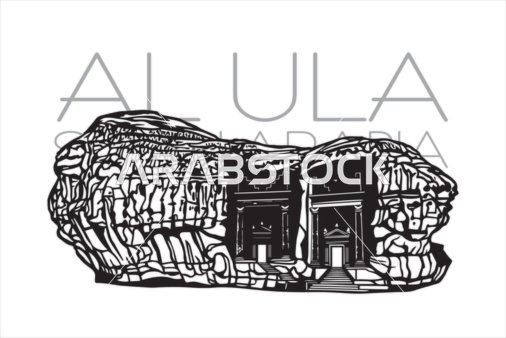 Al Ula Saudi Arabia Historic Rock Tomb Vector Line Art