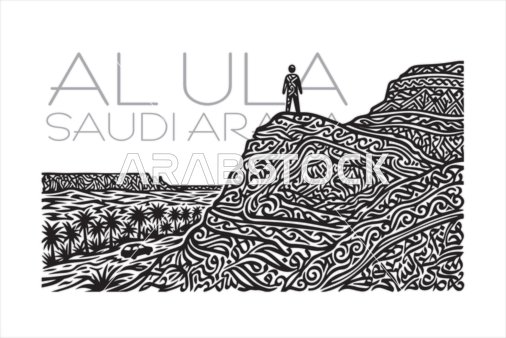 Al Ula Saudi Arabia Graphic Line Art Poster Illustration