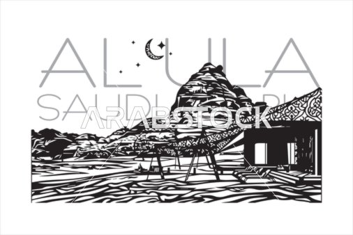 AlUla Saudi Arabia Desert Resort Vector Illustration Art