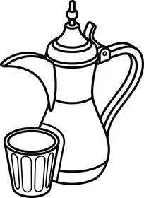 Arabic Coffee Pot Dallah and Cup Vector Line Art