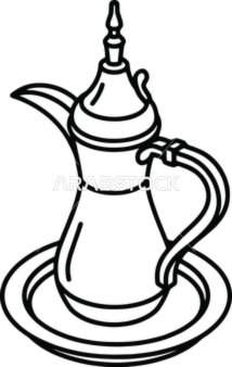 Traditional Arabic Coffee Dallah Vector Line Art
