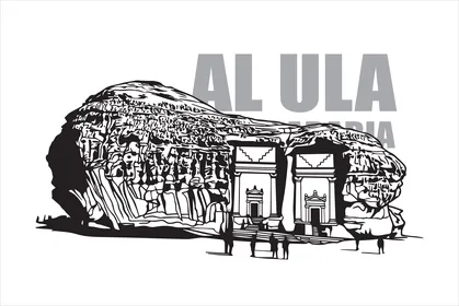 Al Ula Saudi Arabia Vector Illustration of Hegra Tomb