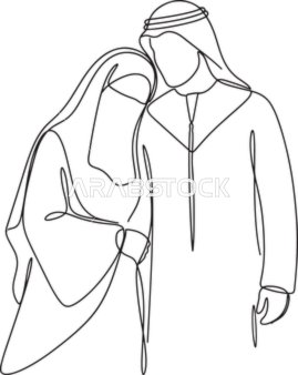 رسم خطي مستمر للزوجين السعوديين بالزي التقليدي