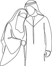 Saudi Couple Continuous Line Art Vector Illustration