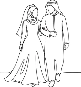 Saudi Wedding Couple Minimalist Line Art Illustration
