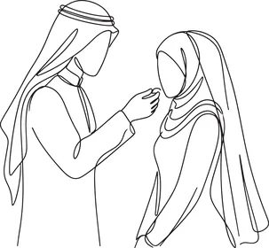 Minimalist Line Art of Arab Couple in Hijab and Shemagh
