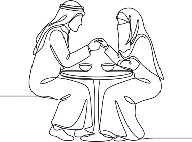 Arab Couple Holding Hands Continuous Line Art Illustration