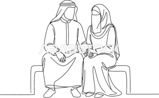 Minimalist Arab Couple Continuous Line Art Illustration