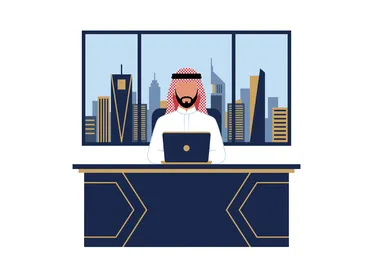 Saudi Businessman Working in Office Vector Illustration