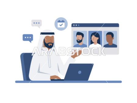 Arab Businessman Online Video Conference on Laptop