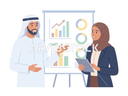 Arab Business Presentation Chart Vector Illustration