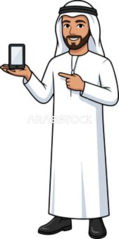 Arab Man Character Holding Smartphone Vector Illustration - Vector